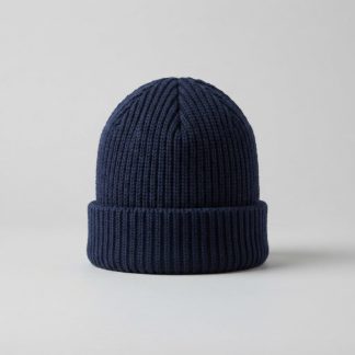 Logo Navy Merino Wool Cuffed Beanie